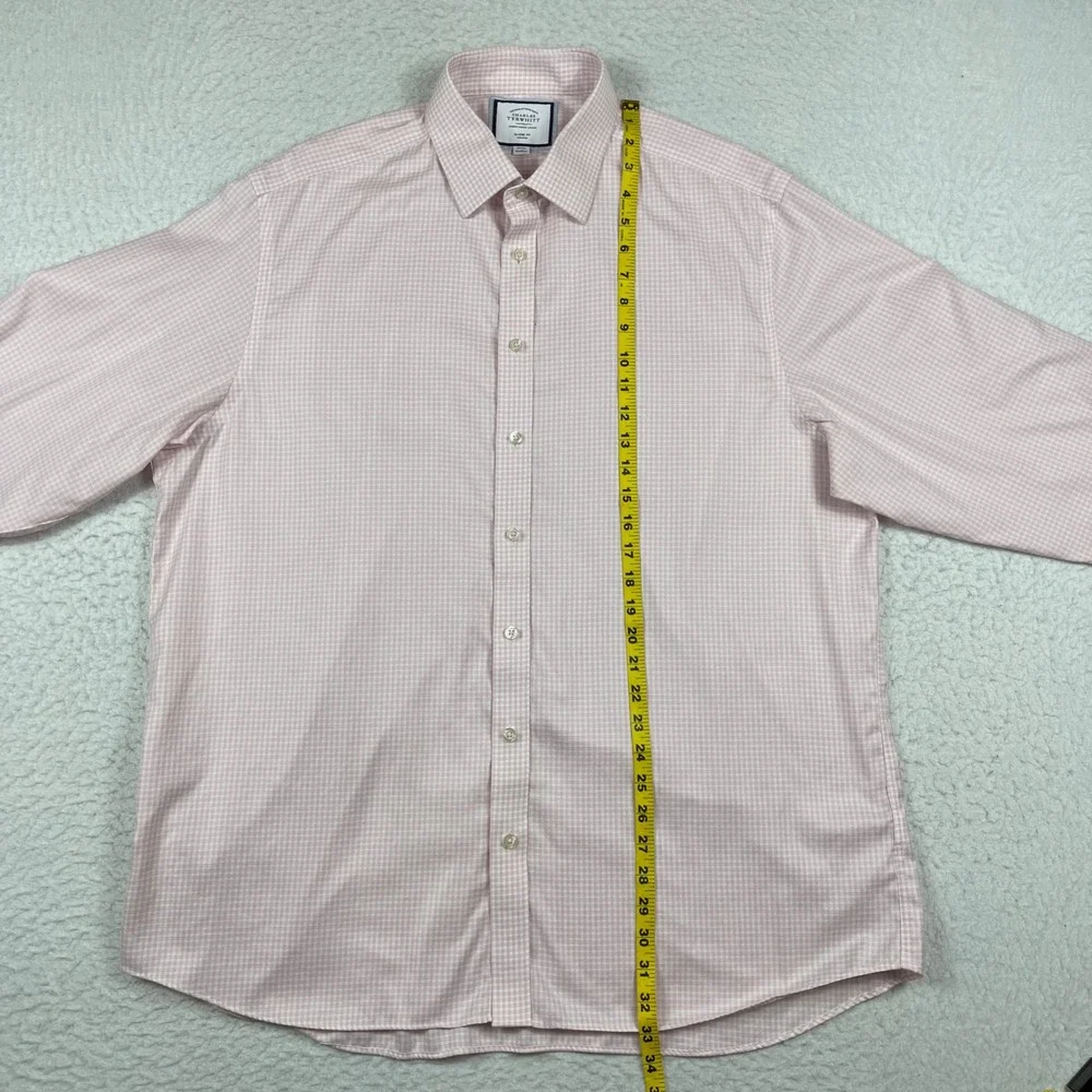 Charles Tyrwhitt Dress Shirt Mens 18/35‎ Pink Micro Check Non Iron Classic Fit